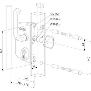 Serrure Locinox pour portail coulissant - pour profils de 40mm - LSKZ