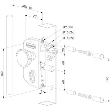 Serrure PISCINE en NYLON RAL 7016  40x40 (Inclus : Paire de bouton de sécurité 3006WS)