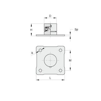 Pivot inférieur à souder, fixation par platine 90X90,roulement +bille Ø 40 mm