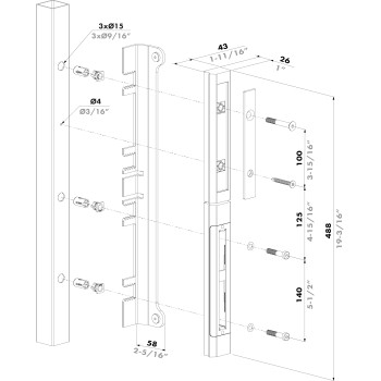 Gâche Locinox SFKO-V-5060 avec butée aluminium réglable pour profil portail 40 50 60 mm