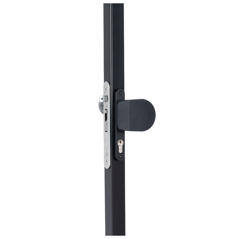 Paire de poignées arrondies en aluminium anodisé noir RAL 9005 avec côté fixe et côté manœuvrable