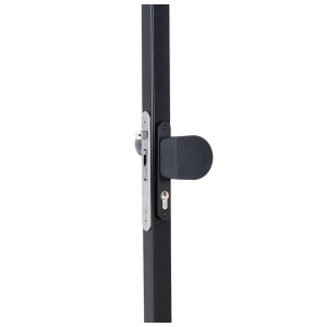Paire de poignées arrondies en aluminium anodisé noir RAL 9005 avec côté fixe et côté manœuvrable