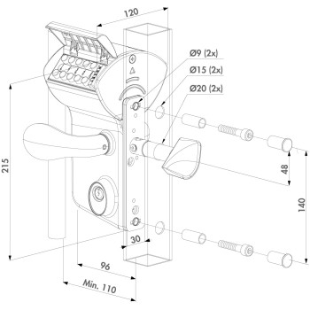 Serrure à code mécanique Locinox pour portail coulissant - pour profil 100mm - RAL 7016